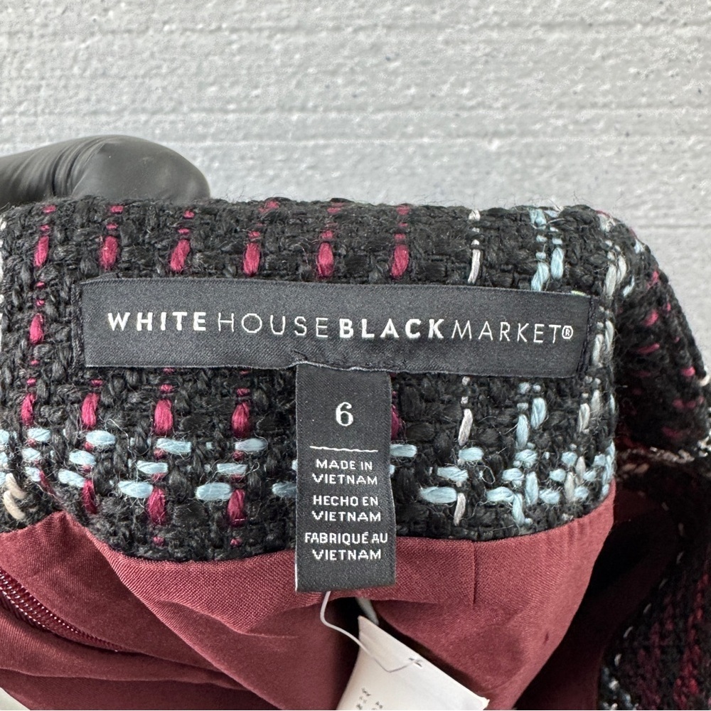 White House Black Market Women Plaid Tweed Mini Skirt 6 Black Red White Holidays - Picture 4 of 13